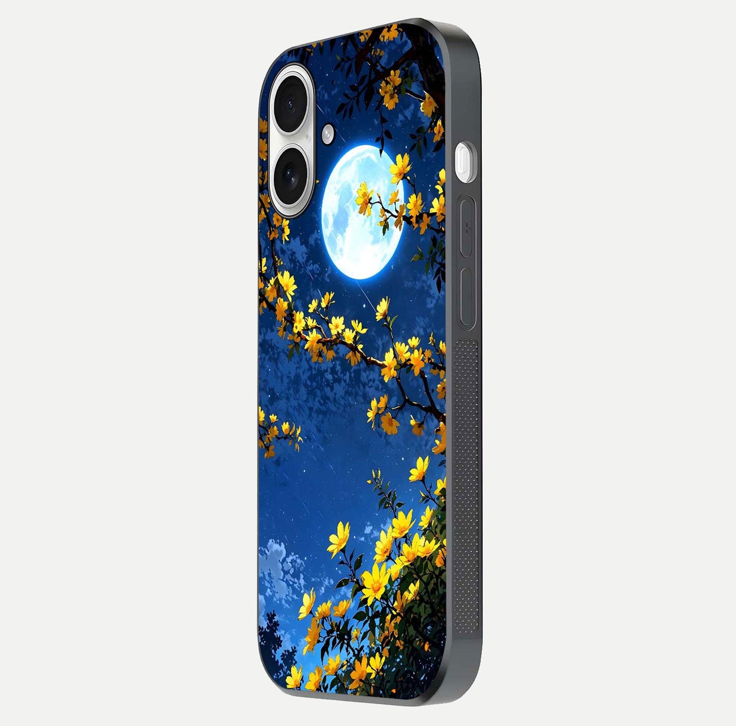 Golden Night Glow Glass Case for iPhone 17 side-angle image showing reflection clarity and elegant golden tone