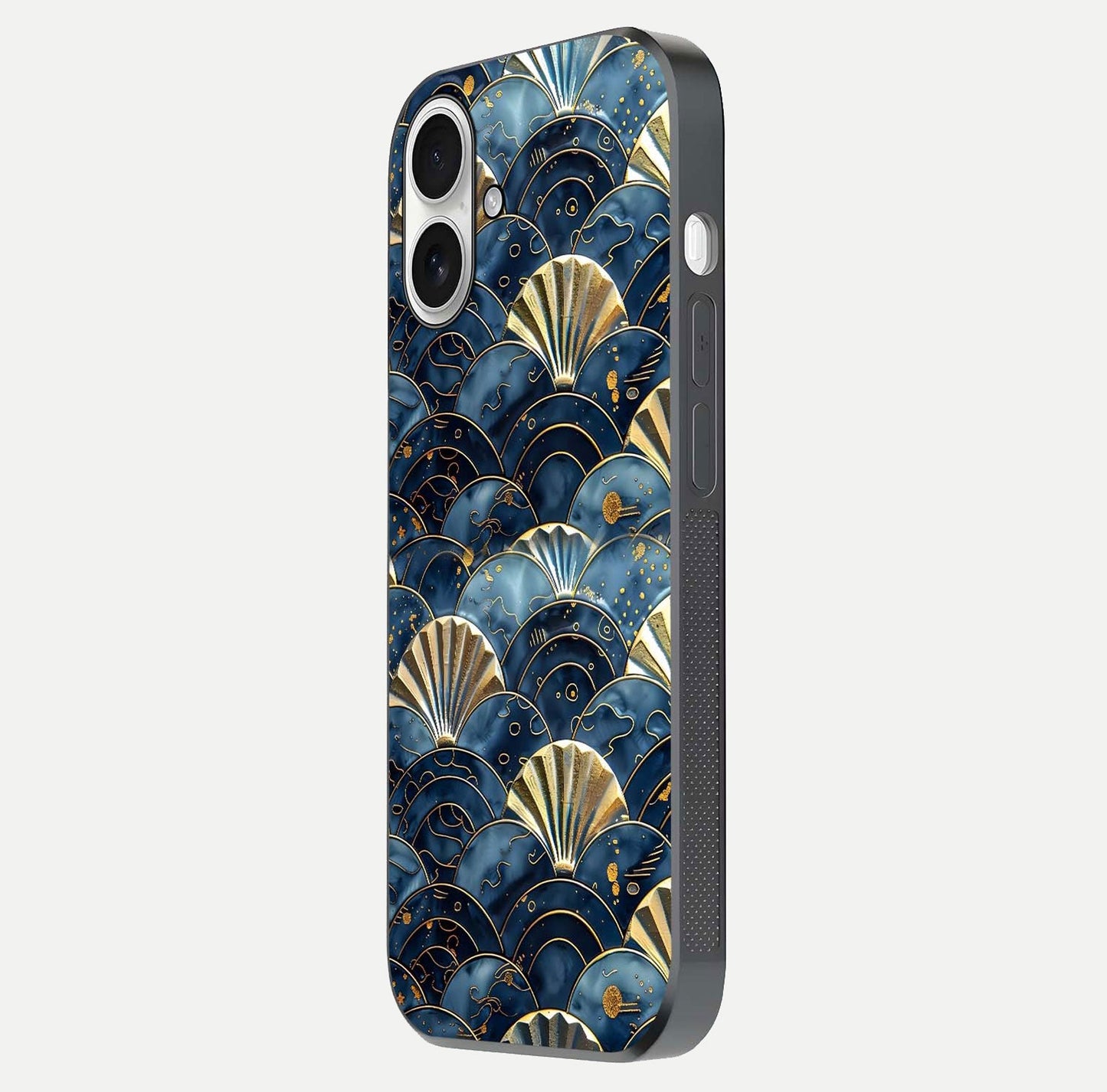 Golden Wave Luxe Glass Case for iPhone 17 side-angle image showing reflection clarity and polished finish