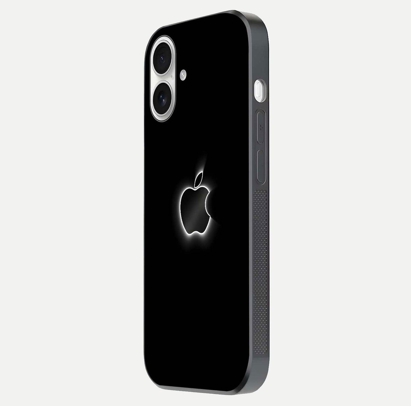 Neon Apple Glow Glass Case for iPhone 17 side-angle image showing light reflection and glow effect