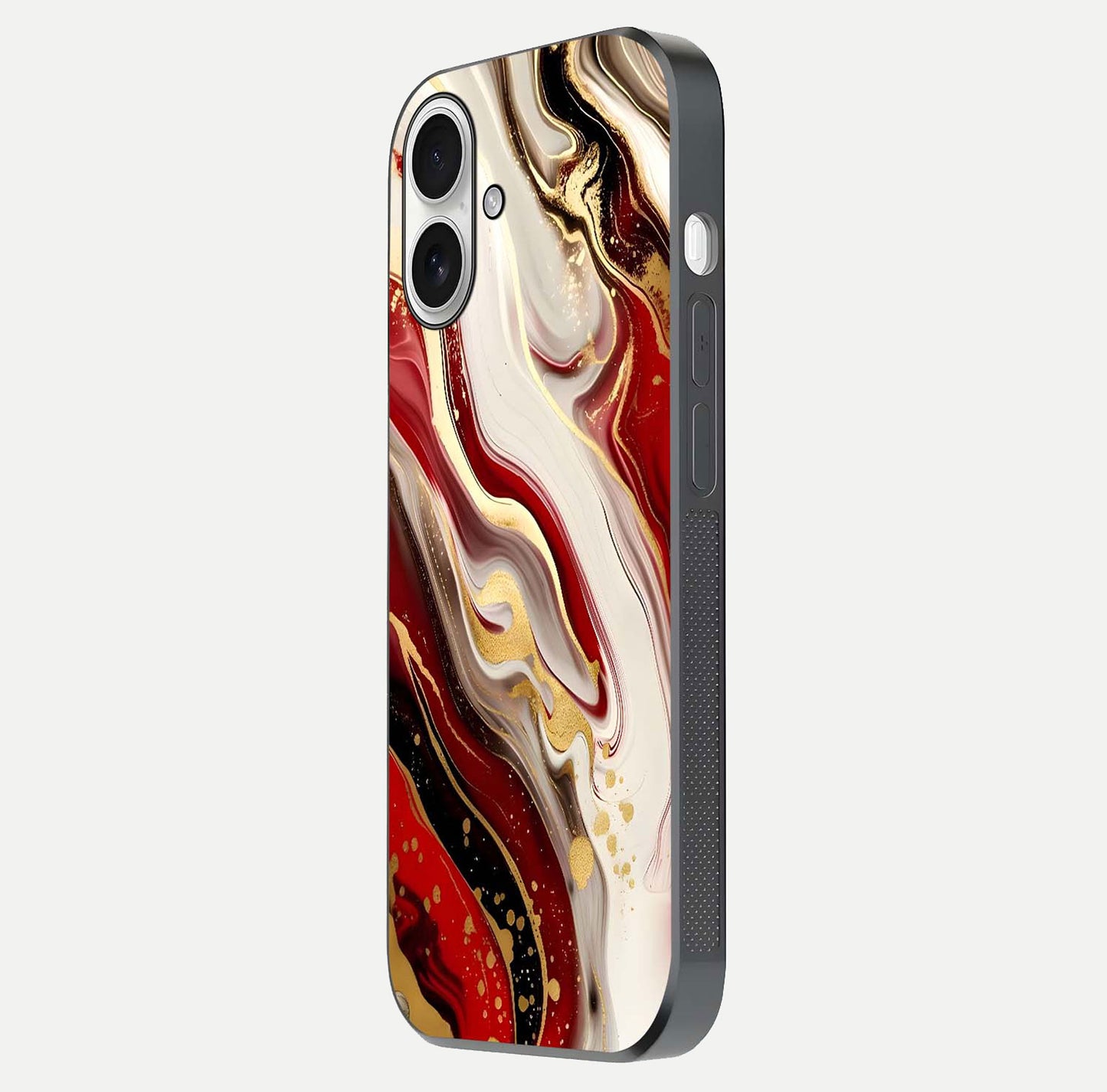 Red & White Marble Glass Case For iPhone 17