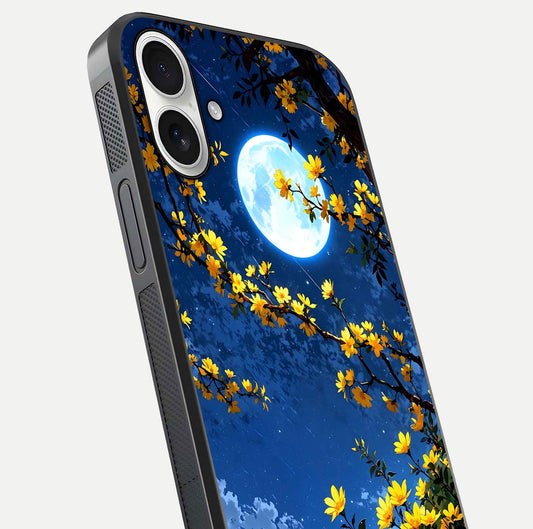 Golden Night Glow Glass Case for iPhone 17 close-up angled shot showing shimmer texture and light reflection