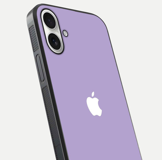 Lavender Soft Minimal Glass Case for iPhone 17 close-up angled shot showing clean color texture and shine