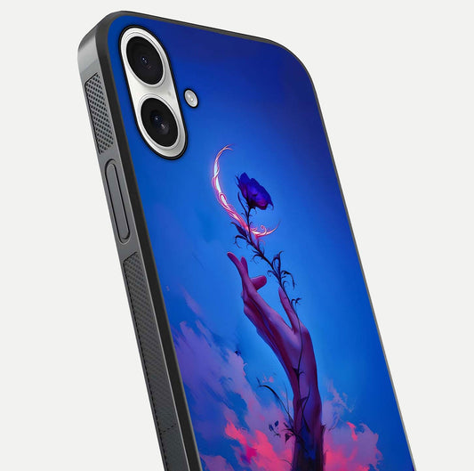 Mystic Hand Glass Case for iPhone 17 close-up angled shot showing spiritual markings and reflection