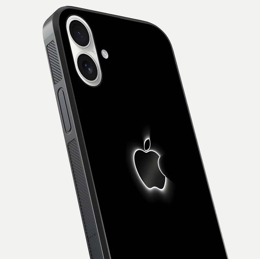 Neon Apple Glow Glass Case for iPhone 17 close-up angled shot highlighting neon reflection and color pop