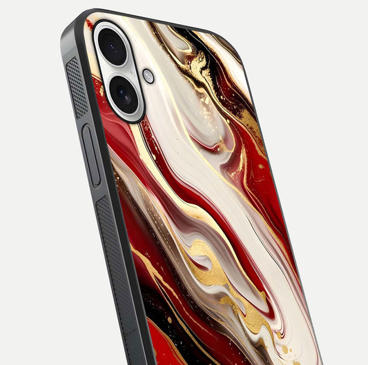 Red & White Marble Glass Case For iPhone 17