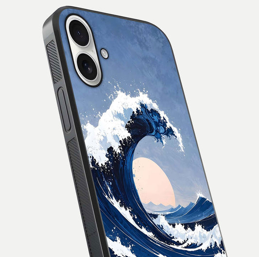 Rising Tide Power Glass Case for iPhone 17 close-up angled shot highlighting water motion and reflection