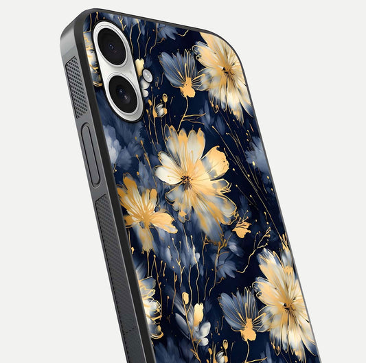 Royal Petal Dream Glass Case for iPhone 17 close-up angled shot highlighting petal texture and reflection depth