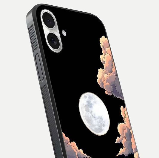 Shade Cloud Moon Glass Case for iPhone 17 close-up angled shot highlighting moon reflection and depth