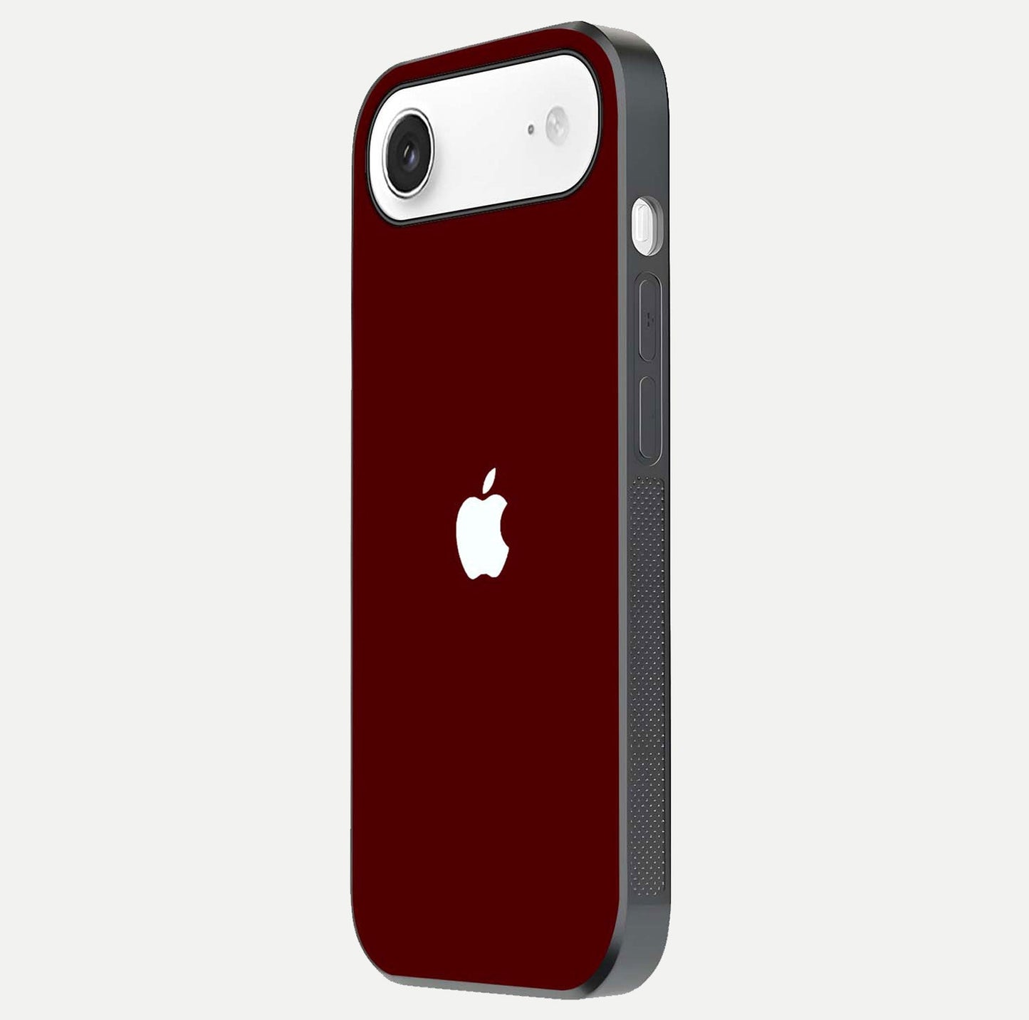 Apple Crimson Core Glass Case for iPhone Air side-angle shot showing camera bump alignment and glossy shine