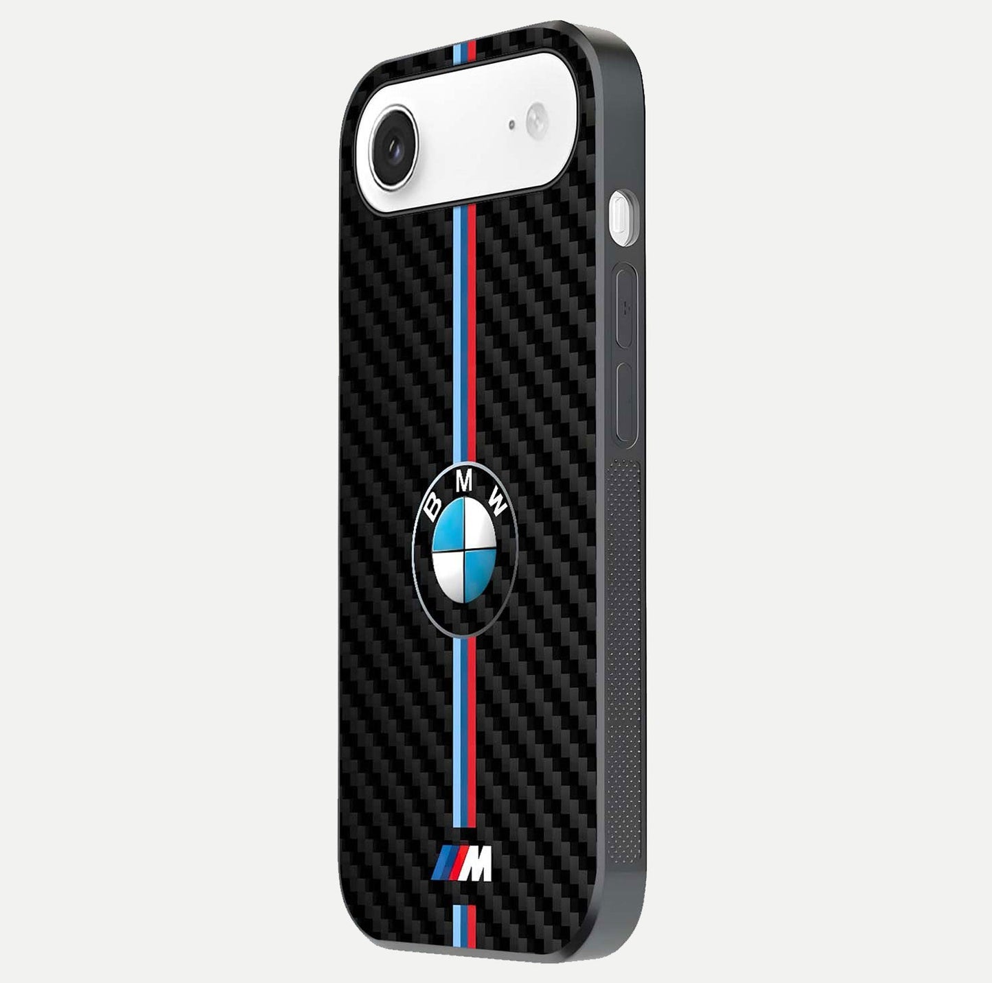 BMW Pattern Glass Case for iPhone Air side-angle image showing edge finish and luxury car-inspired shine