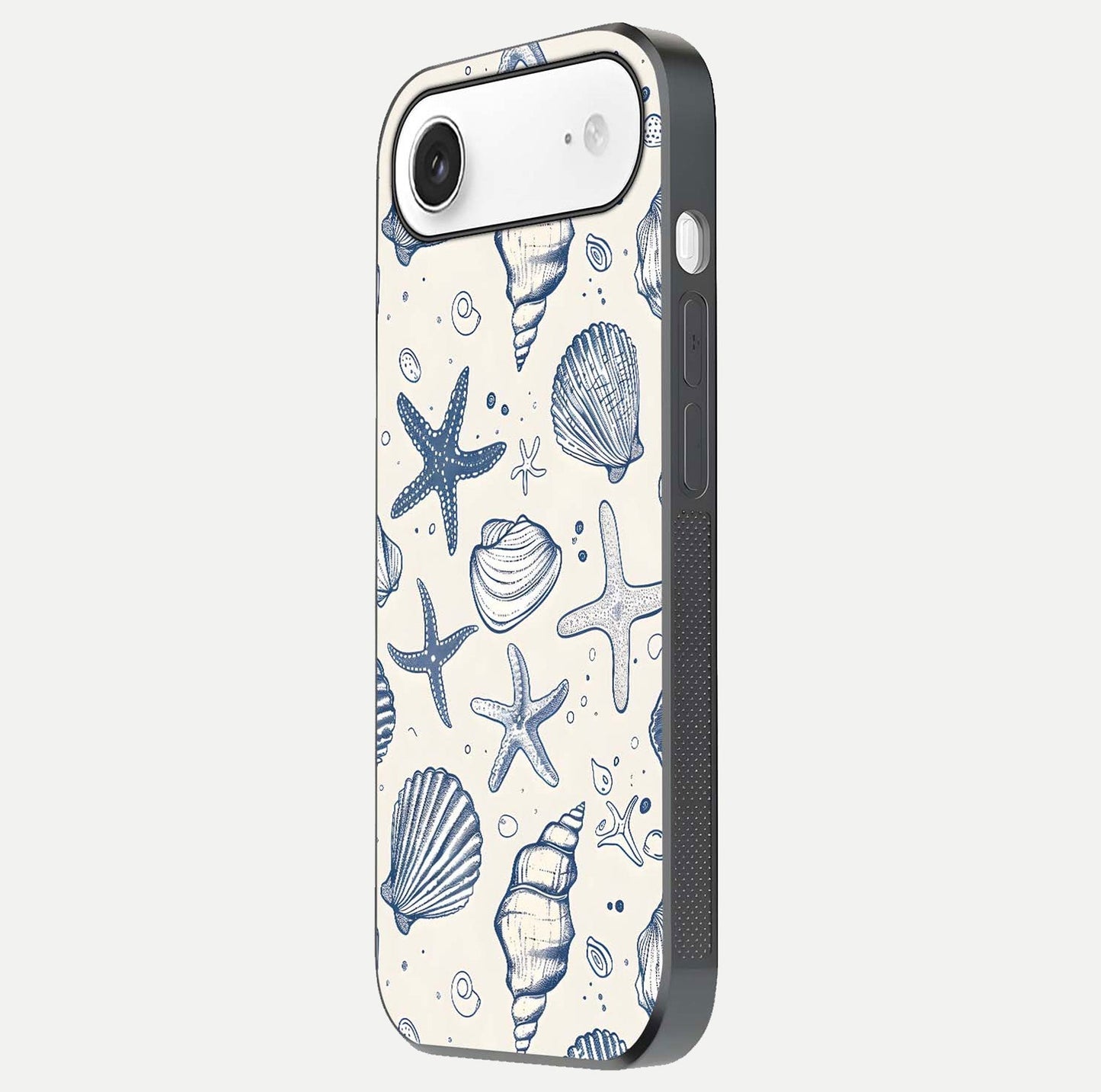 Blue Ocean Outline Glass Case for iPhone Air side-angle view showing clear edge lines and oceanic blue glow