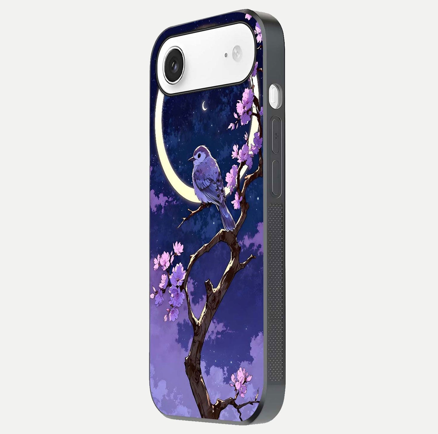 Celestial Bird Blossom Glass Case for iPhone Air side-angle image showing detailed wings and glossy polish