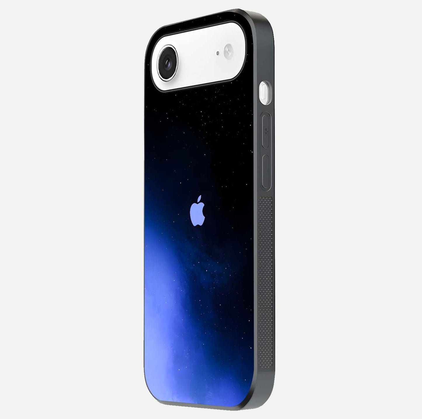 Cosmic Blue Apple Glass Case for iPhone Air side-angle image showing curve polish and star detail