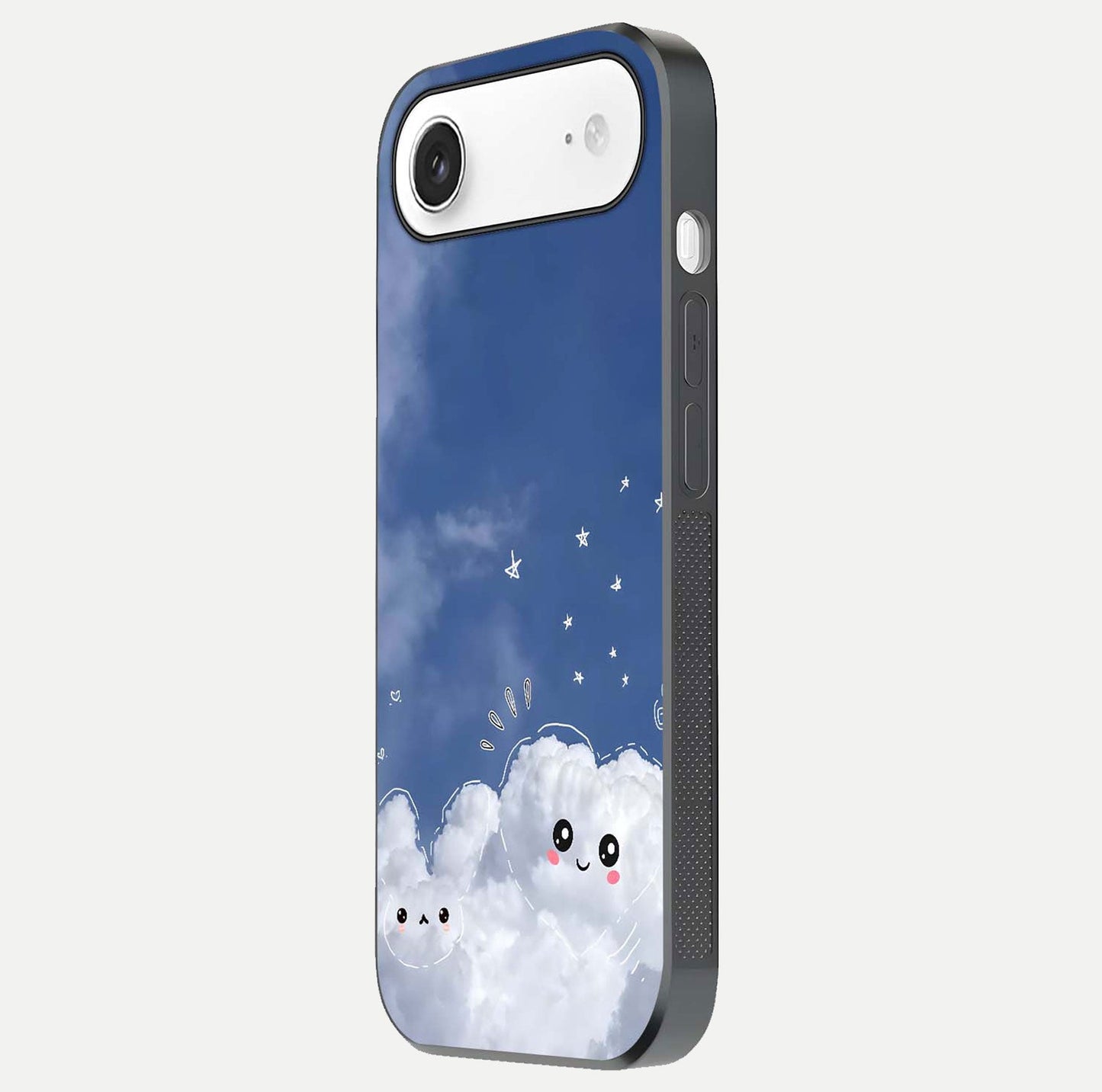 Cute Blossom Cloud Glass Case for iPhone Air side-angle image capturing gloss texture and curve reflection