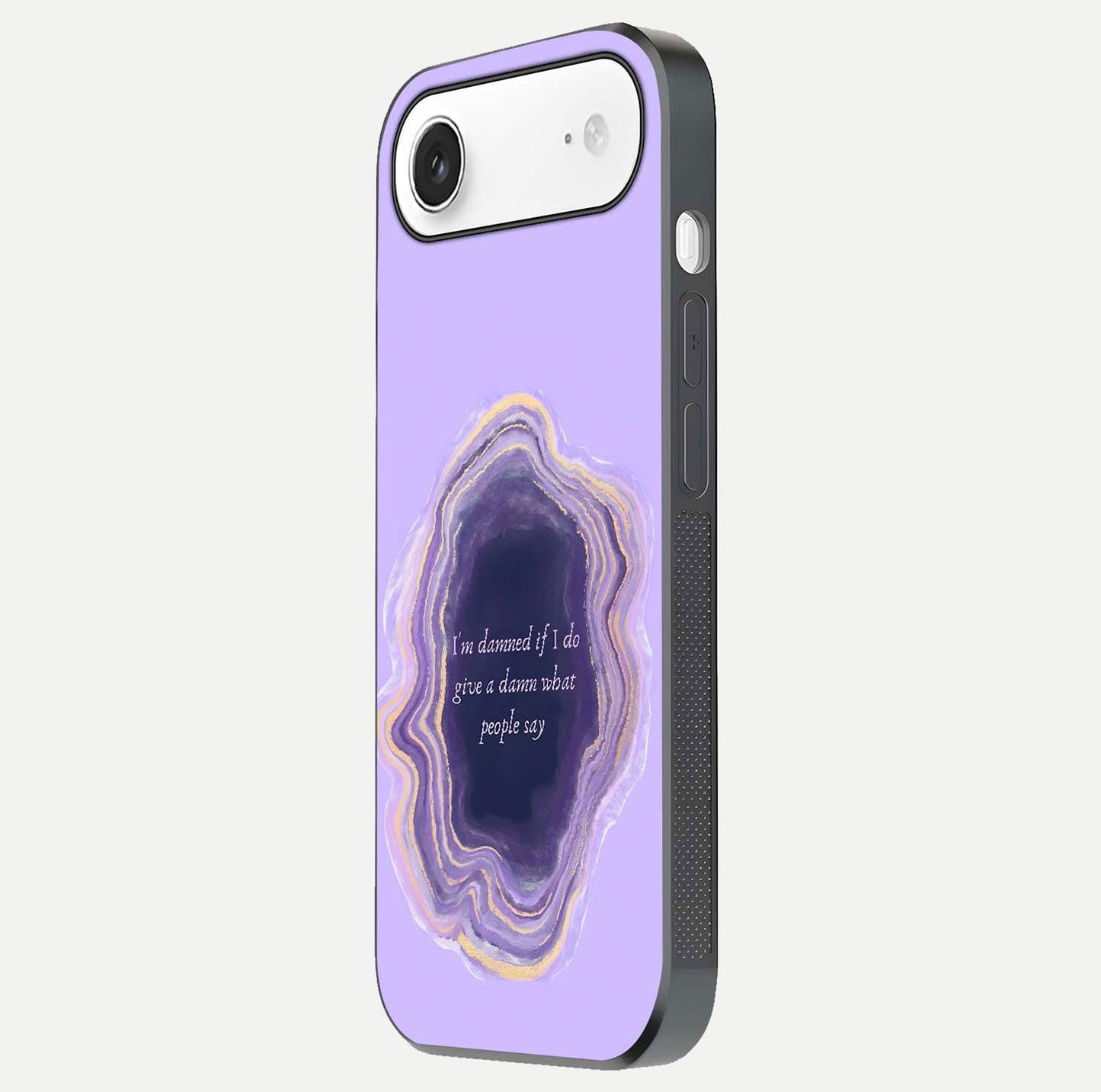 Damned People Quote Glass Case for iPhone Air side-angle image showing light shine and smooth edges