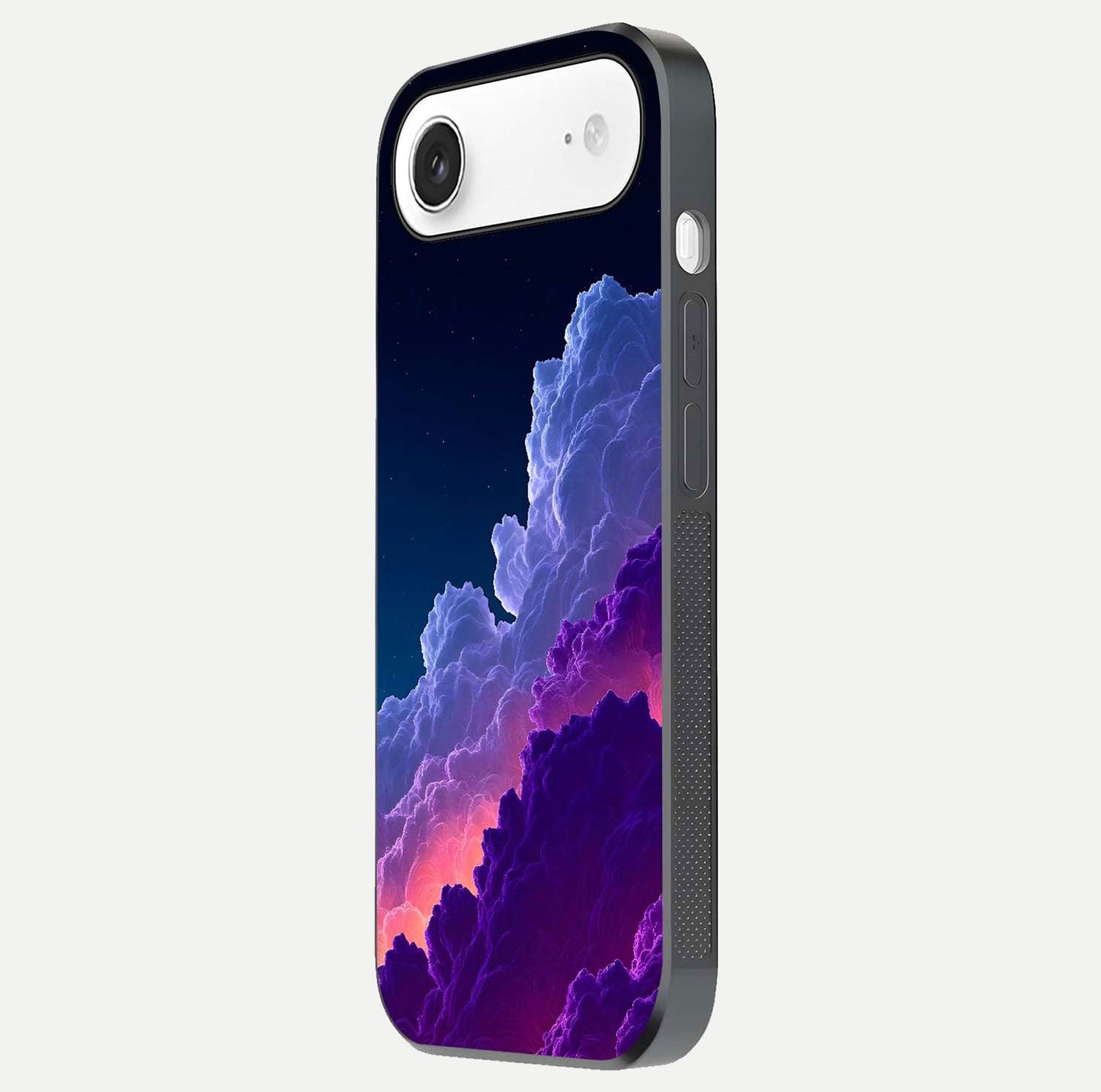 Dreamy Cloud Skies Glass Case for iPhone Air side-angle image showing reflection clarity and polish