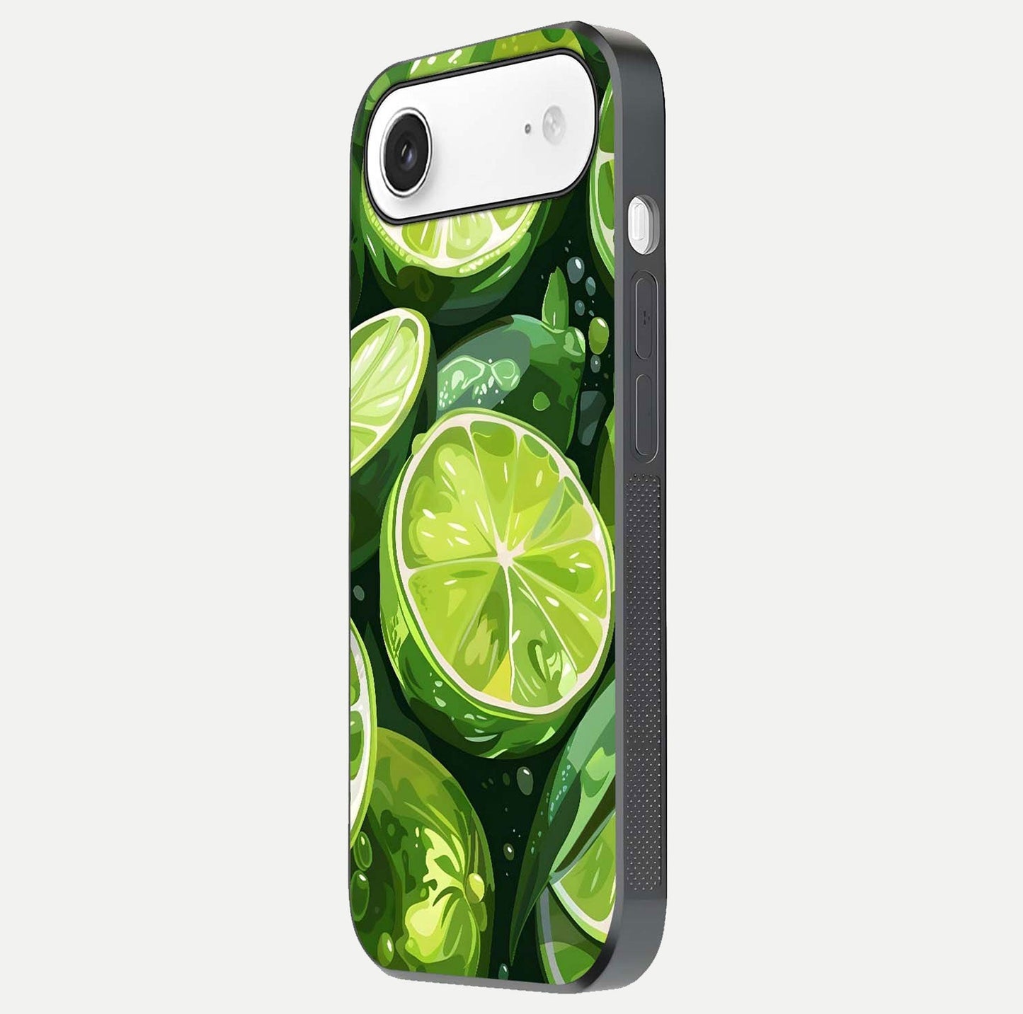 Green Lemon Glass Case for iPhone Air side-angle image showing reflection glow and juicy color tones