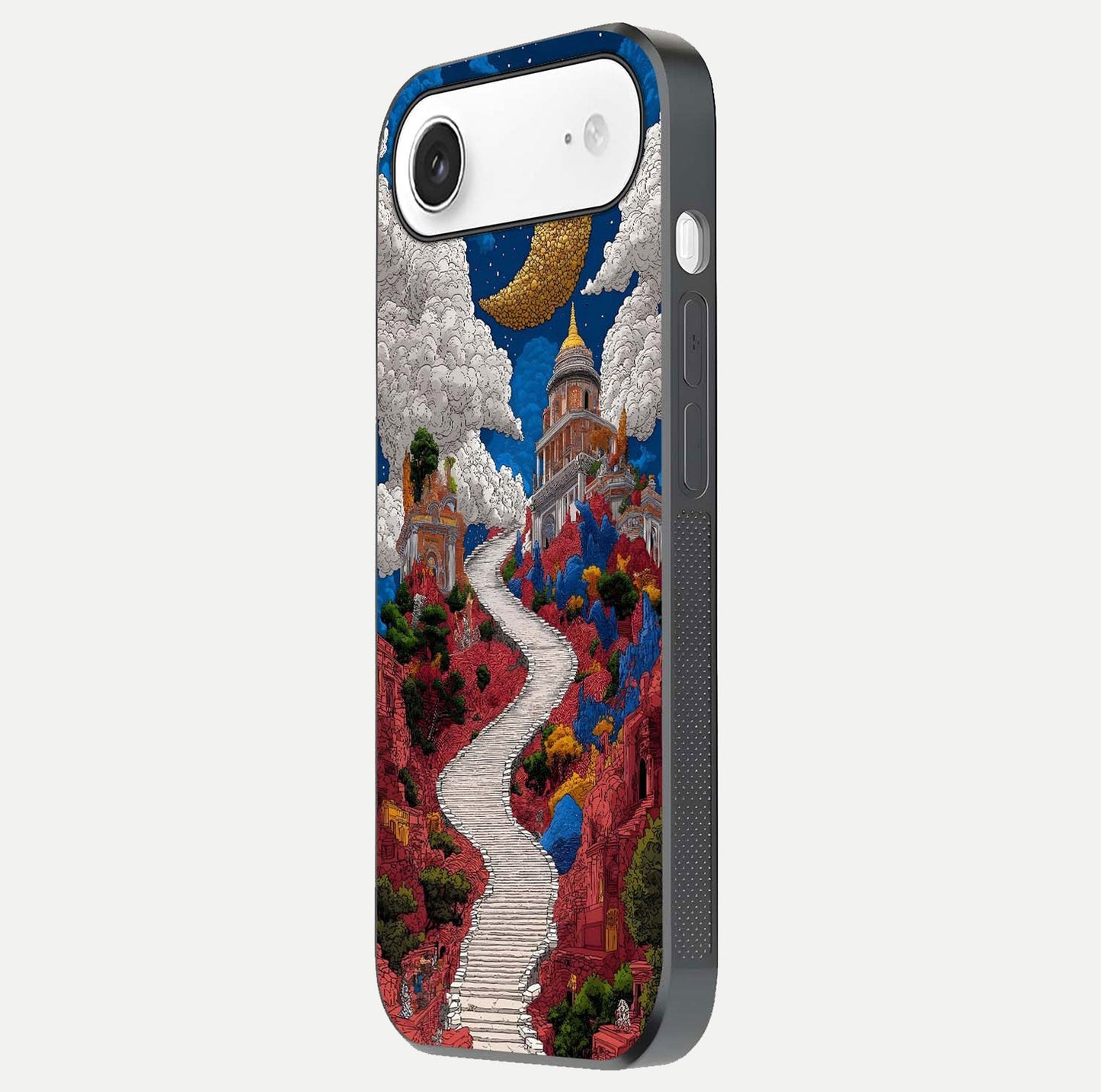 Heavenly Moon Path Glass Case for iPhone Air side-angle image showing reflection clarity and serene moon glow
