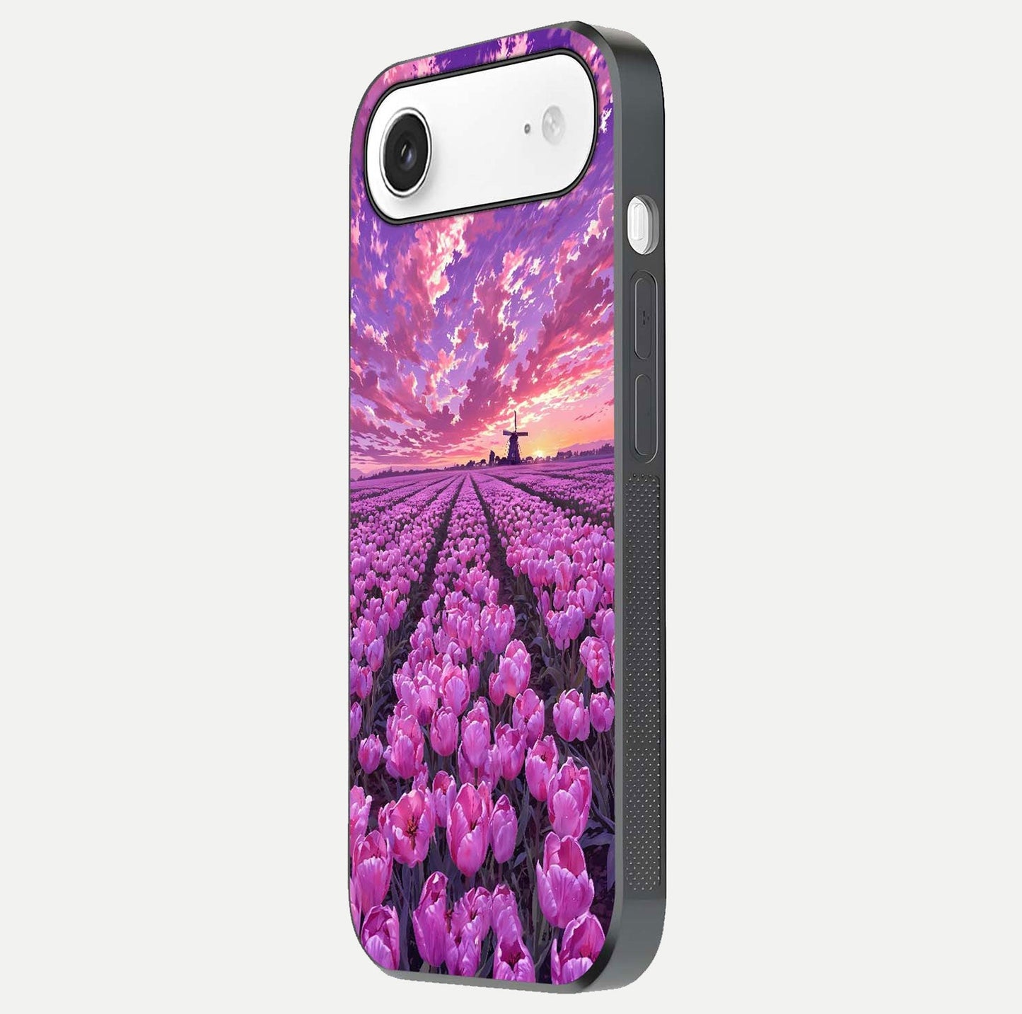 Lavender Dream Skies Glass Case for iPhone Air side-angle image showing reflection depth and serene tones