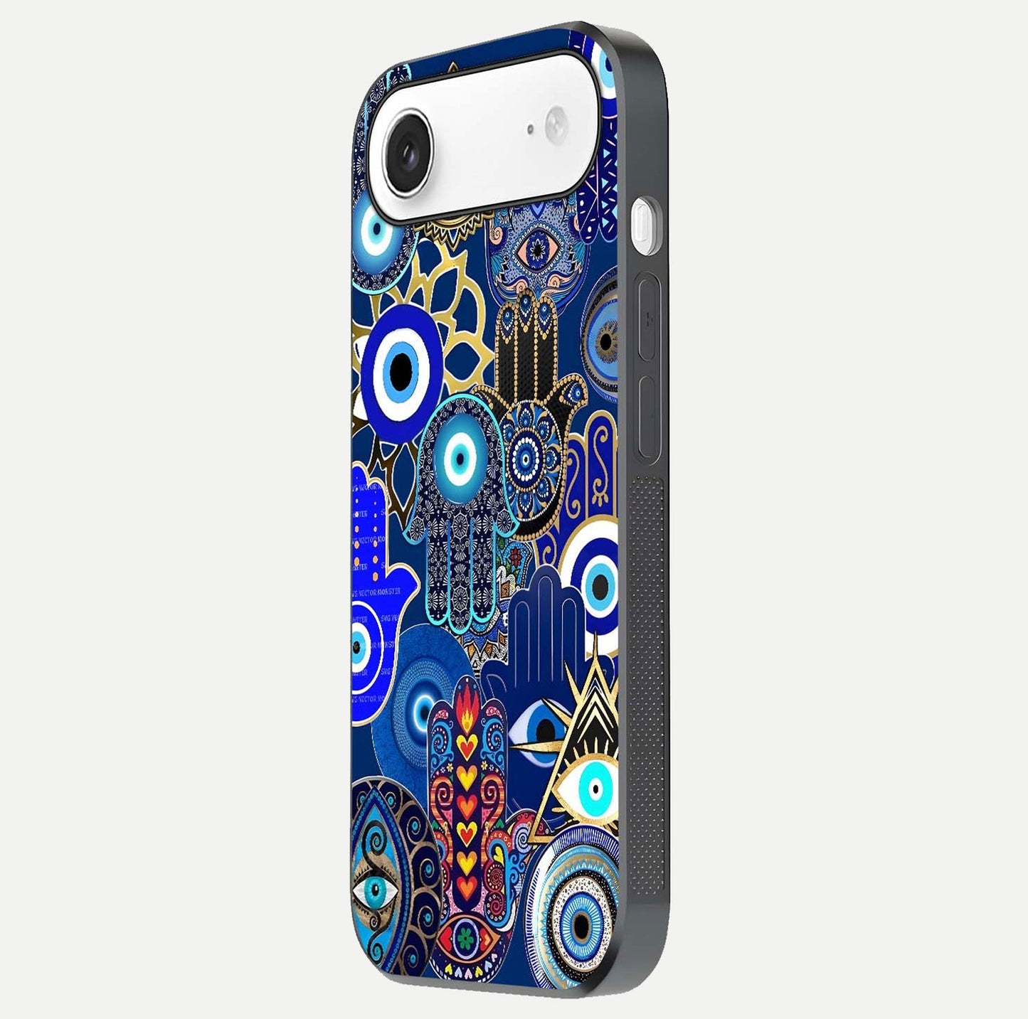 Mystic Palm Guard Glass Case for iPhone Air side-angle image showing shine depth and sacred motif