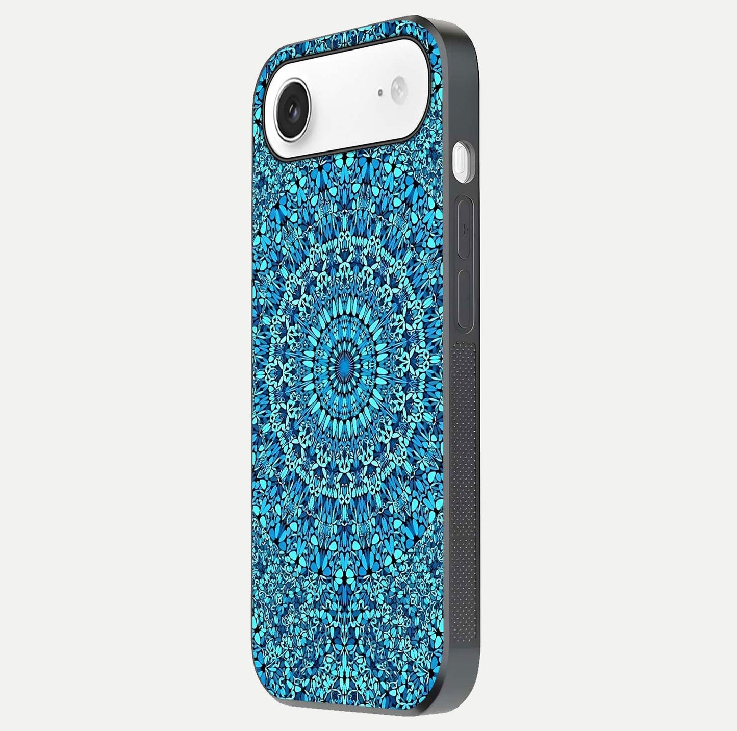 Ocean Bloom Mandala Glass Case for iPhone Air side-angle image showing reflection and detailed floral pattern