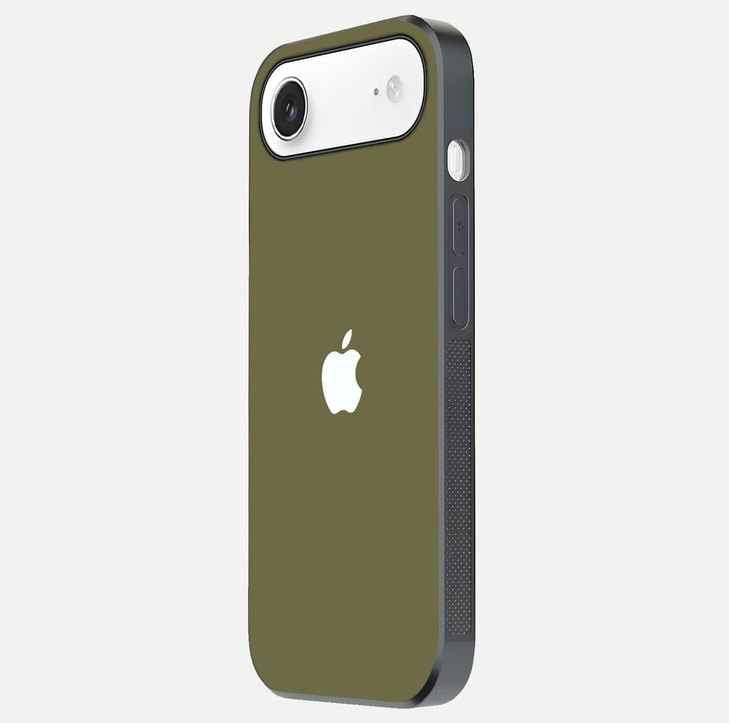 Olive Matte Essence Glass Case for iPhone Air side-angle image showing soft hue and elegant smooth surface