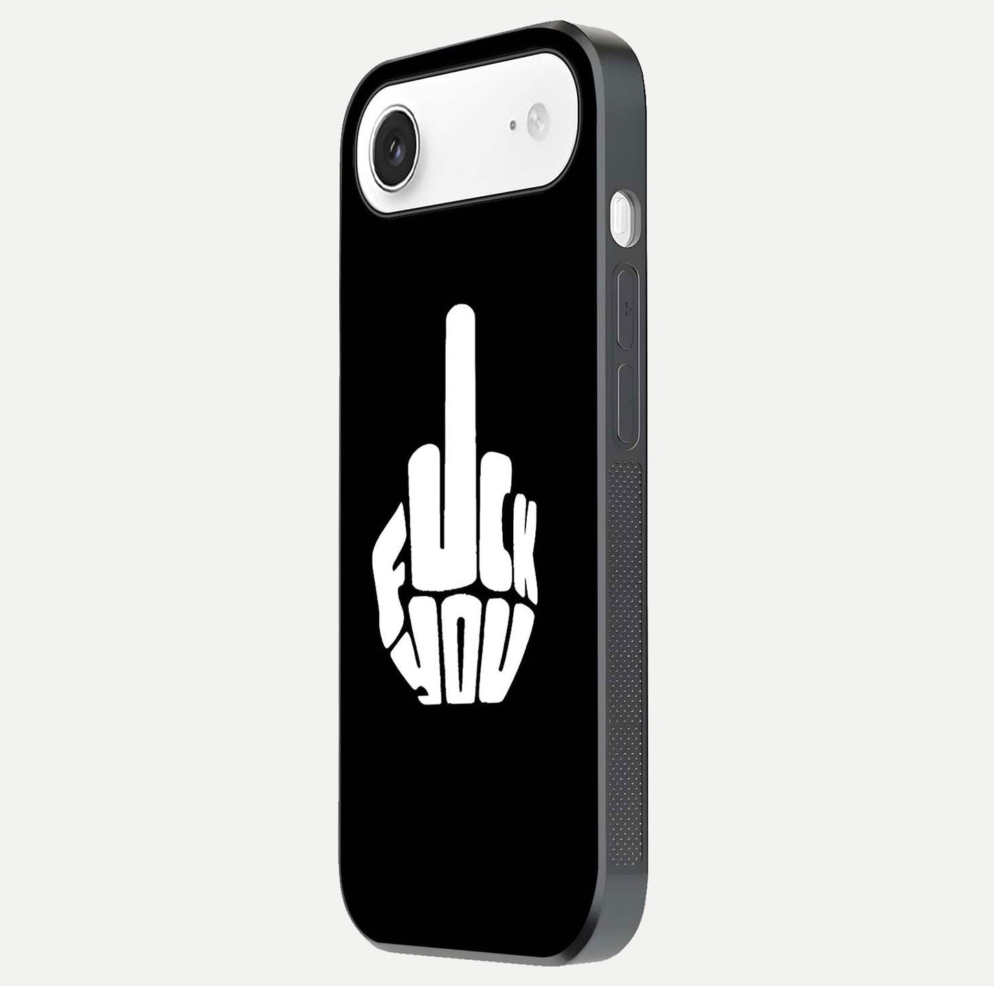 Rebel Mode On Glass Case for iPhone Air side-angle image showing reflection, edge detail, and text clarity