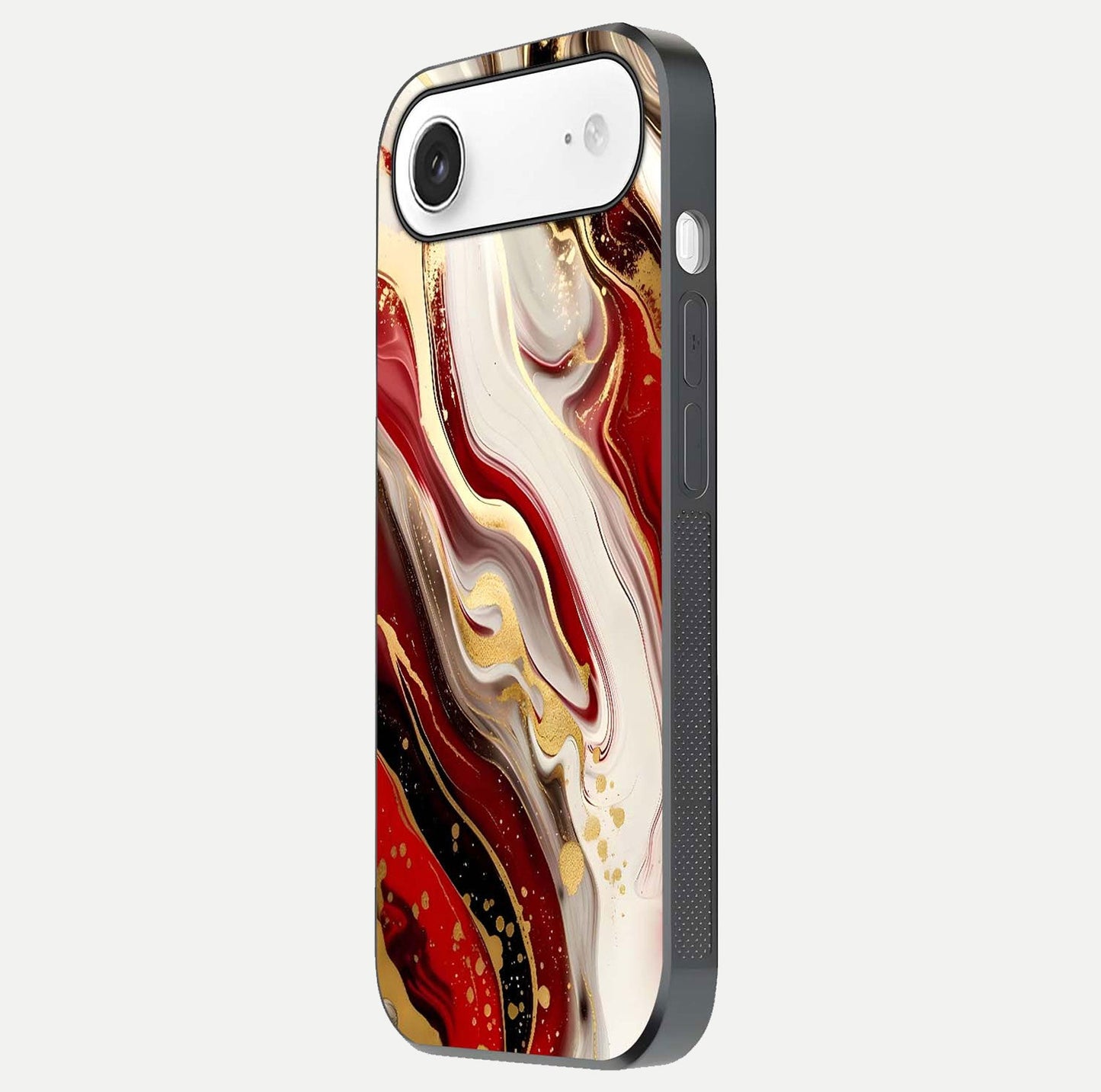 Red & White Marble Glass Case for iPhone Air side-angle image showing shine and smooth marble finish