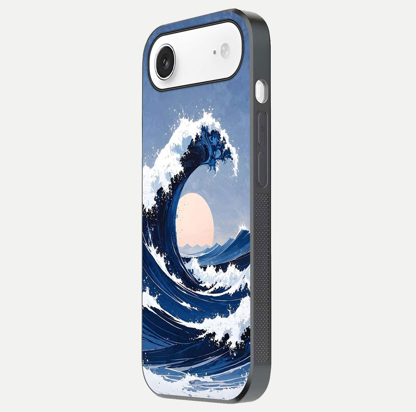 Rising Tide Power Glass Case for iPhone Air side-angle image showing shine and detailed ocean art