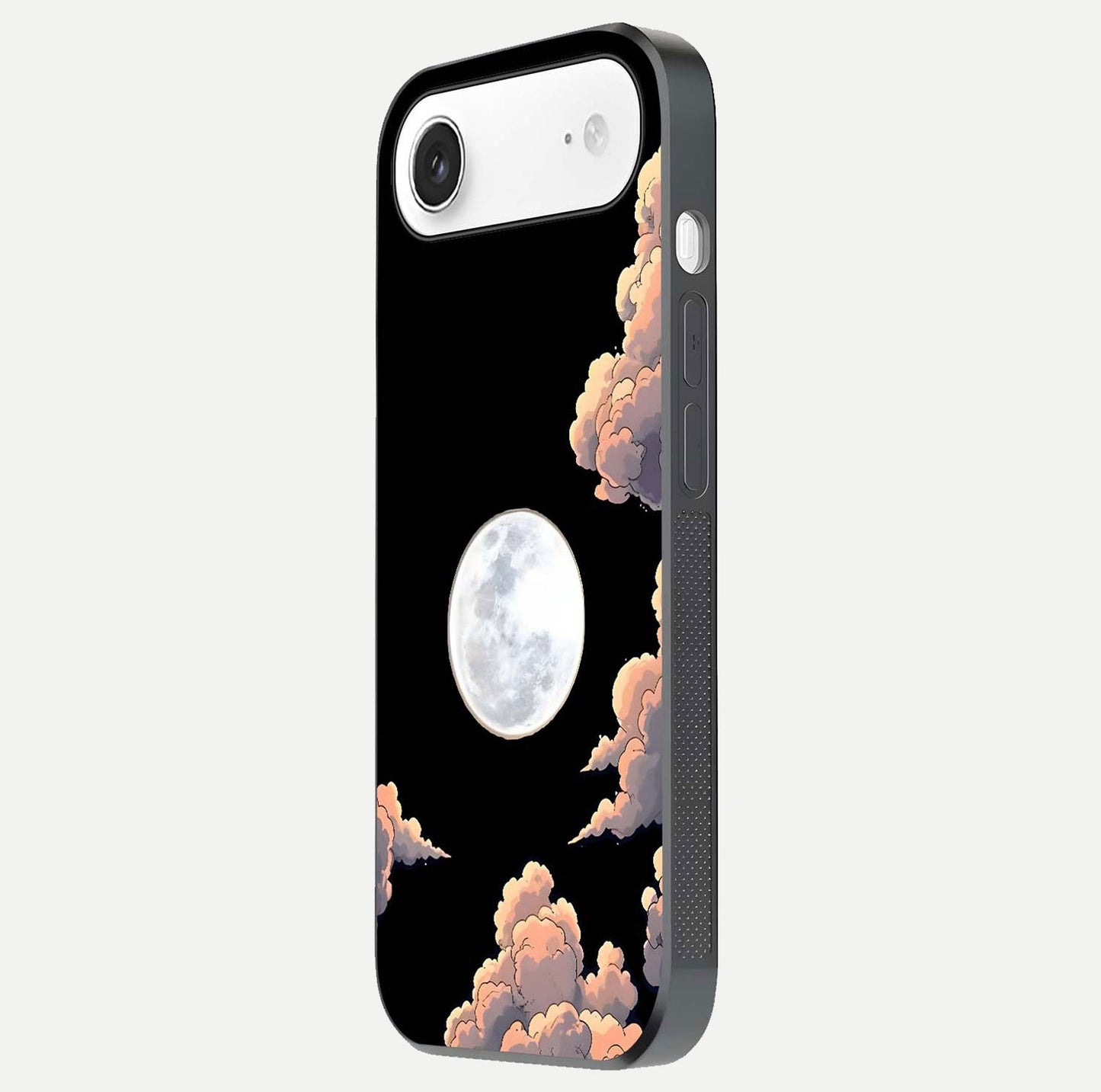 Shade Cloud Moon Glass Case for iPhone Air side-angle image showing reflection and night-sky detail