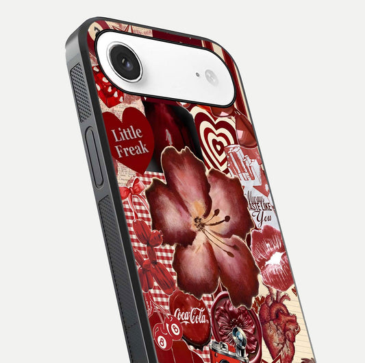 Aesthetic Little Freak Glass Case for iPhone Air close-up angled shot showing detailed artwork, bold design, and gloss reflection