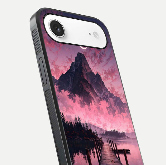 Beautyful Mountain View Glass Case for iPhone Air close-up angle highlighting landscape details and shine