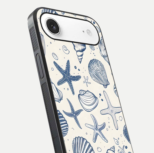 Blue Ocean Outline Glass Case for iPhone Air close-up shot highlighting line art details and reflection texture