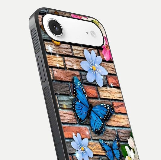 Brick Bloom Flight Glass Case for iPhone Air close-up angle highlighting flower clusters and reflection detail