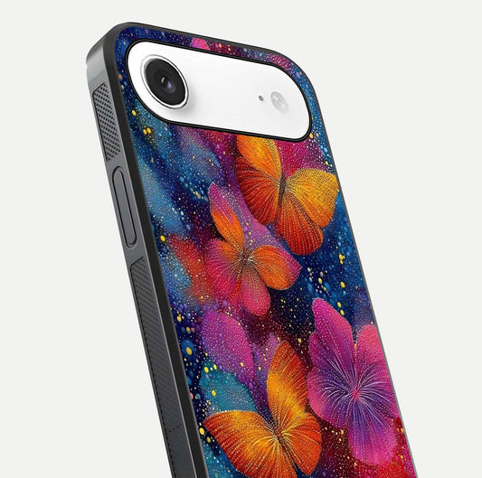 Butterfly Dream Mist Glass Case for iPhone Air close-up capturing wing pattern detail and glossy finish texture