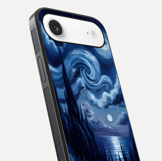 Celestial Dream Van Gogh Glass Case for iPhone Air close-up view capturing vivid brush details and star reflection