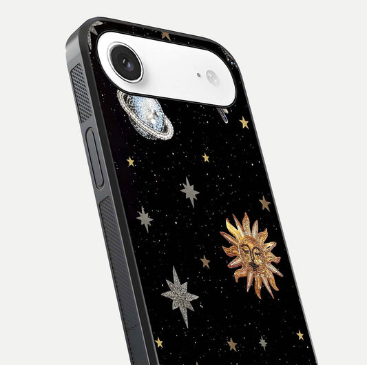 Celestial Moon With Stars Glass Case for iPhone Air close-up showing cosmic reflection and HD shine