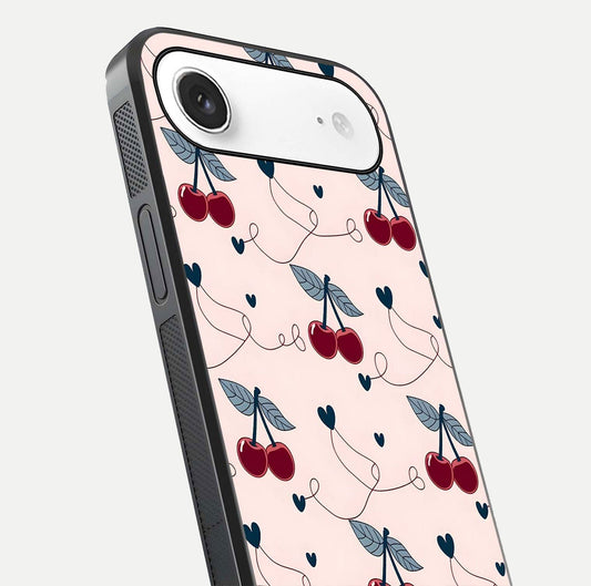 Cherry Heart Line Glass Case for iPhone Air close-up showing heart outline and HD reflection gloss