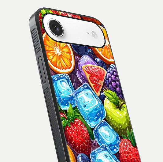 Colorful Fruits with Ice Glass Case for iPhone Air close-up highlighting fruit color and reflection glow