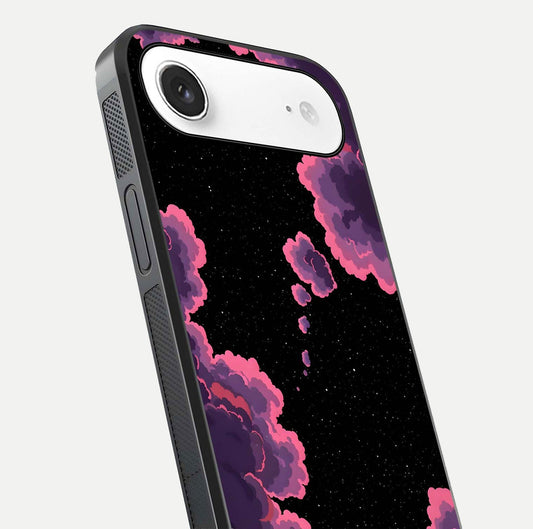 Cosmic Cloud Journey Glass Case for iPhone Air close-up highlighting star clusters and reflection texture