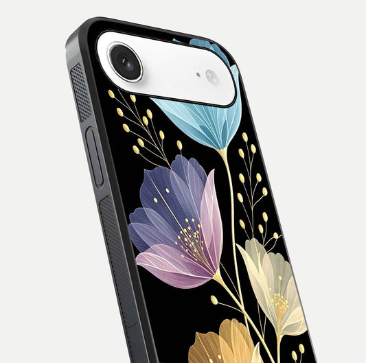 Flower Bloom Glow Glass Case for iPhone Air close-up highlighting bloom detail and reflection polish