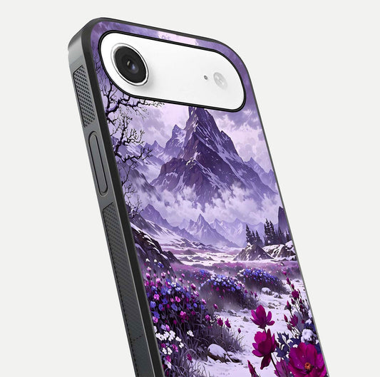 Flower Mountain View Glass Case for iPhone Air close-up highlighting petal details and sky reflection