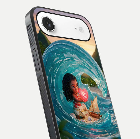 Heart of Ocean Glass Case for iPhone Air close-up angled shot showing blue tones and reflection shine