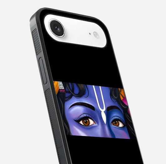 Krishna Eye Glass Case for iPhone Air close-up angled shot showing intricate artwork and reflection shine