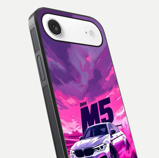 MS Neon Car Glass Case for iPhone Air close-up angled shot showing vivid neon reflections and shine