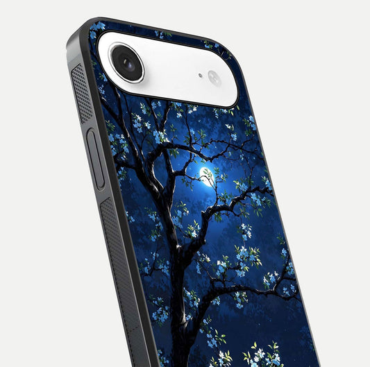 Mystic Floral Night Glass Case for iPhone Air close-up angled shot highlighting petal detail and HD reflection