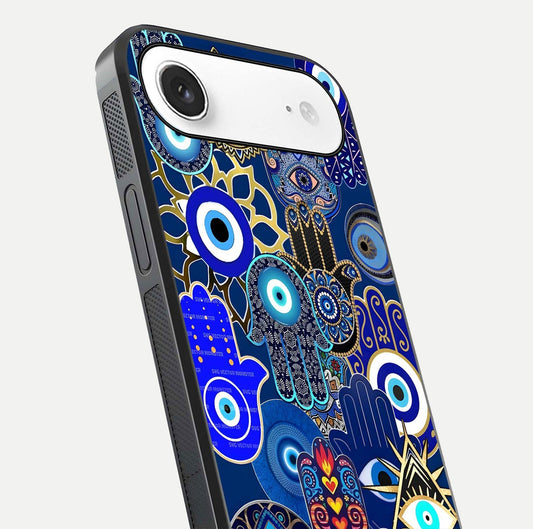 Mystic Palm Guard Glass Case for iPhone Air close-up angled shot showing eye symbol and fine texture