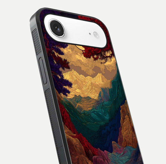Mystic Valley Light Glass Case for iPhone Air close-up angled shot highlighting gradient sky and reflection