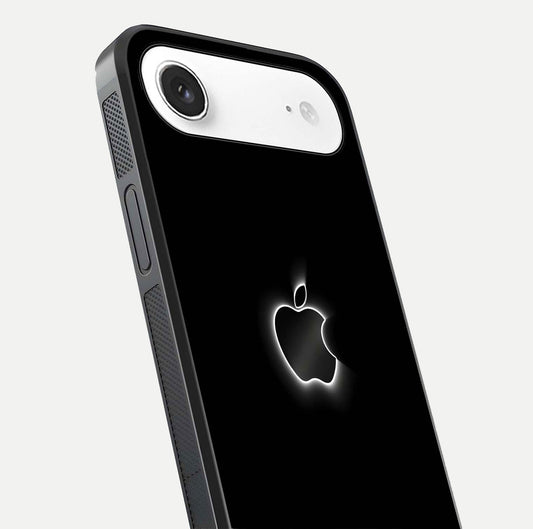 Neon Apple Glow Glass Case for iPhone Air close-up angled shot highlighting neon reflection and color pop