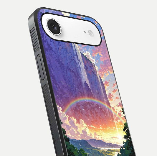 Rainbow Valley Dream Glass Case for iPhone Air close-up angled shot highlighting gradient tones and HD shine